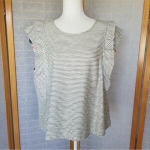 ANTHROPOLOGIE Ruffle Sleeve Striped Cotton
Top XL